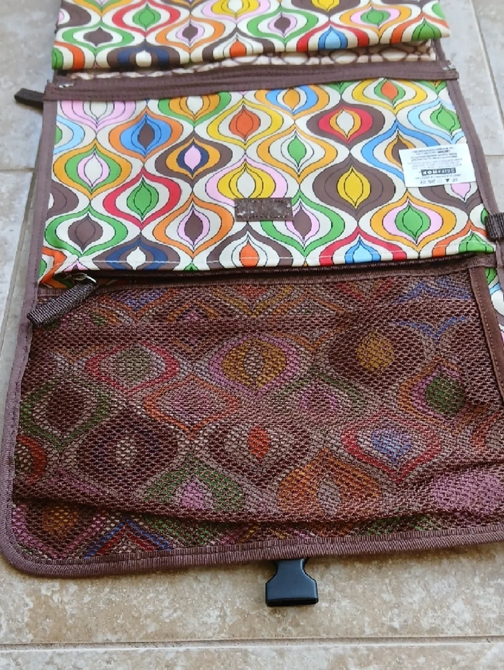 Jonathan Adler Colorful Geometric Pattern Baby Bag with Brown Trim